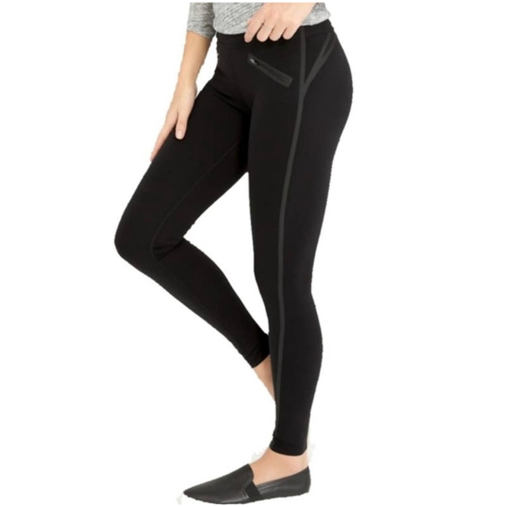 Spanx Everywhere Tech Tape Zip Pocket Black Side Stripe Leggings Size Small